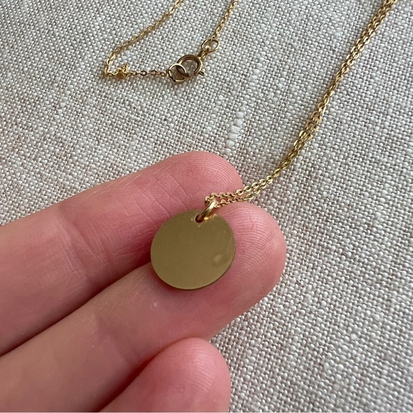 Gold filled dainty necklace simple circle disk pendant charm gold 16” chain - Picture 6 of 12